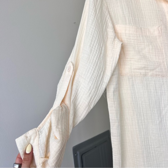 Monrow Cotton Gauze Shirt Dress- Color Buttercream- Size S - Picture 4 of 9